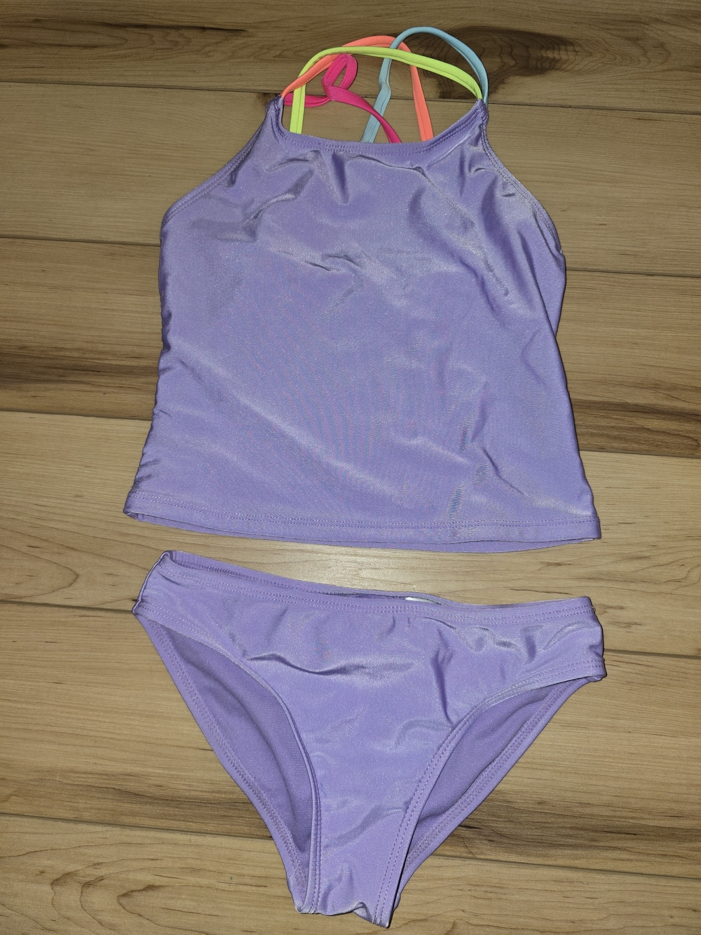 wonder nation Lavender Tankini with Neon Multi-Strap Detail